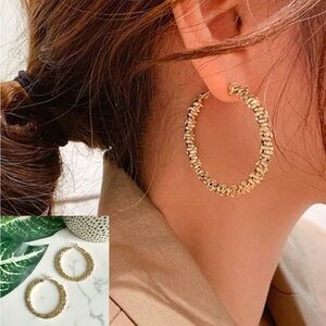 2/$30🌵 Gold Textured Thick Hoop Earrings Sparkle Gold Big Hoops Jewelry NEW